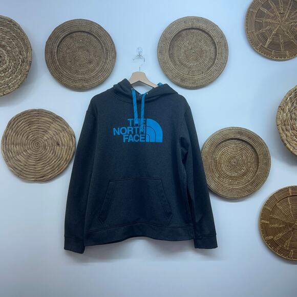 The North Face Gray Blue Logo Hooded Sweatshirt Hoodie Athleisure Mens Large - Picture 1 of 5
